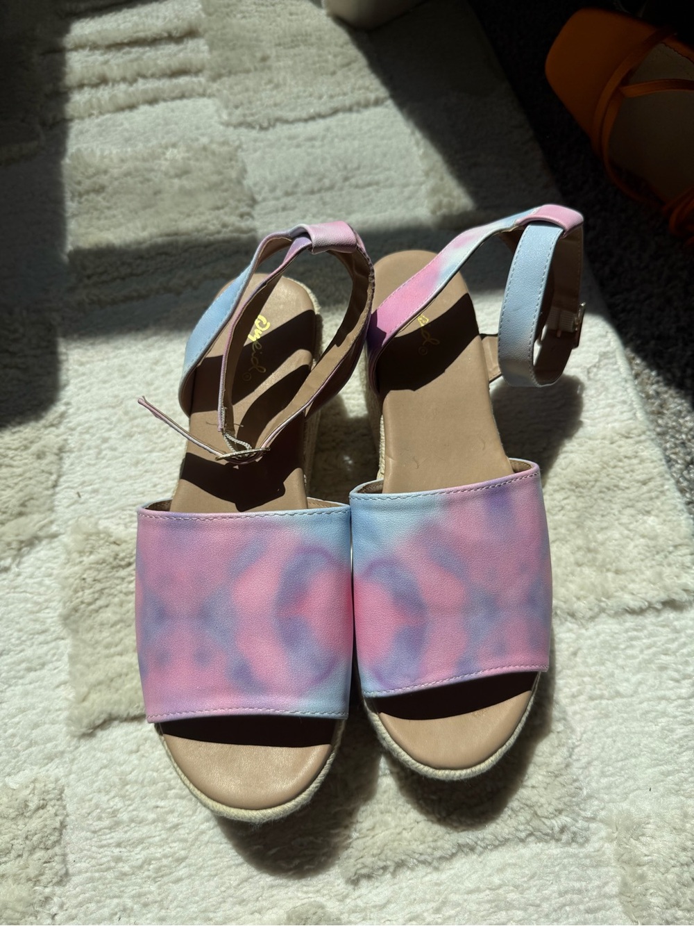 Qupid Pink and Blue Tie-Dye Wedge Sandals
